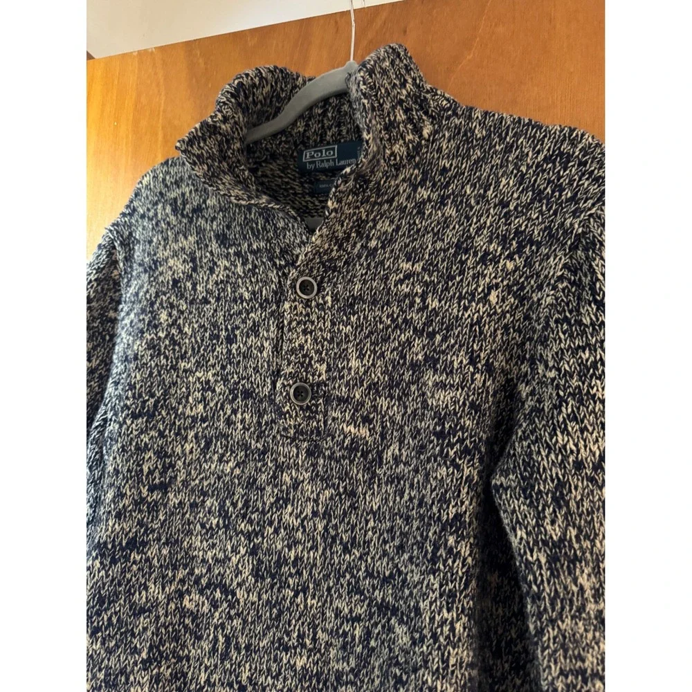 Polo Ralph Lauren Mens Marled Cotton Chunky Knit Button Mock Sweater M